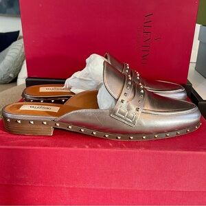 Valentino Garavani Metallic Silver Studded Loafers